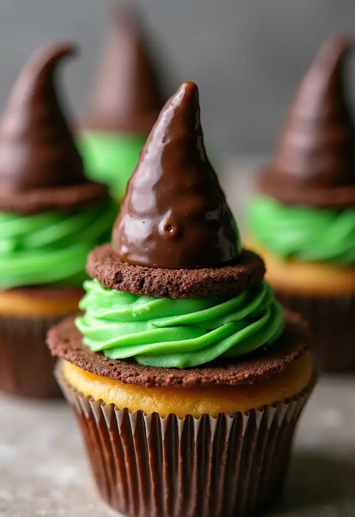 25 Cute Halloween Cupcake Ideas Kids Will Love - 5. Witch Hat Cupcakes