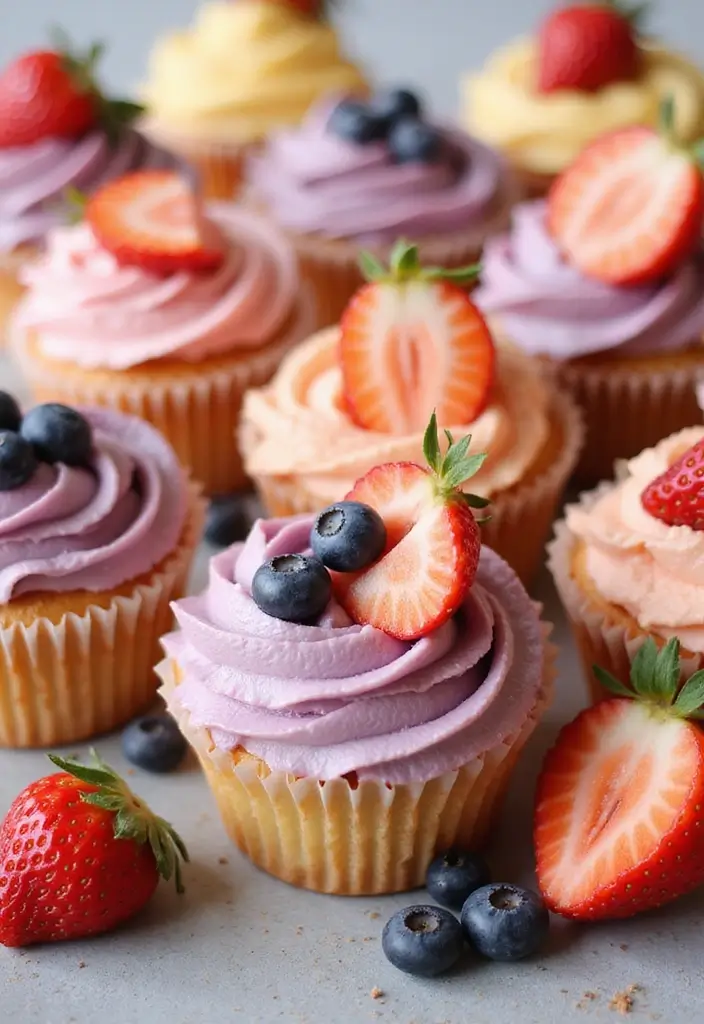 25 Easter Cupcake Decorating Ideas That Brighten Your Table - 10. Fruit-Infused Cupcake Creations