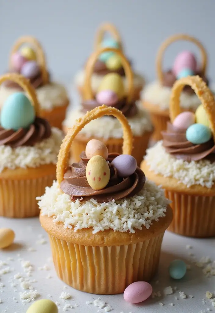 25 Easter Cupcake Decorating Ideas That Brighten Your Table - 11. Easter Basket Cupcakes