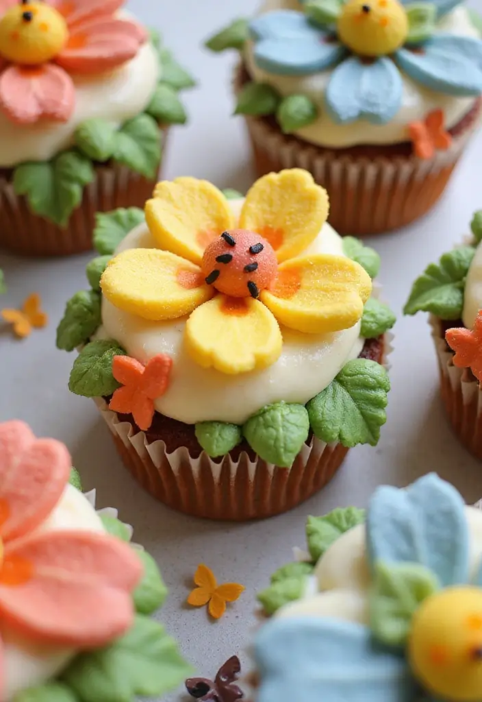 25 Easter Cupcake Decorating Ideas That Brighten Your Table - 14. Whimsical Flower Cups
