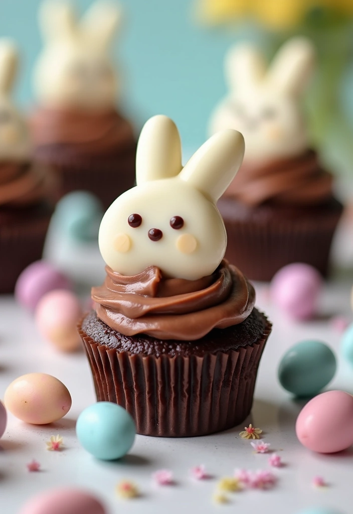 25 Easter Cupcake Decorating Ideas That Brighten Your Table - 2. Chocolate Bunny Cupcakes