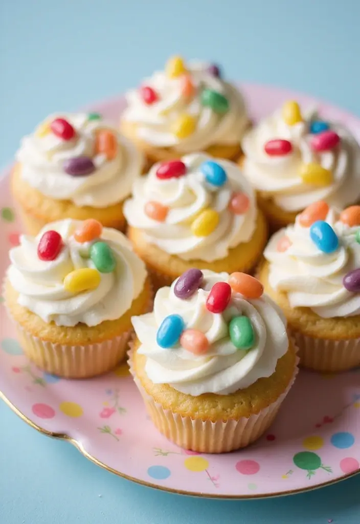 25 Easter Cupcake Decorating Ideas That Brighten Your Table - 21. Colorful Jelly Bean Toppers