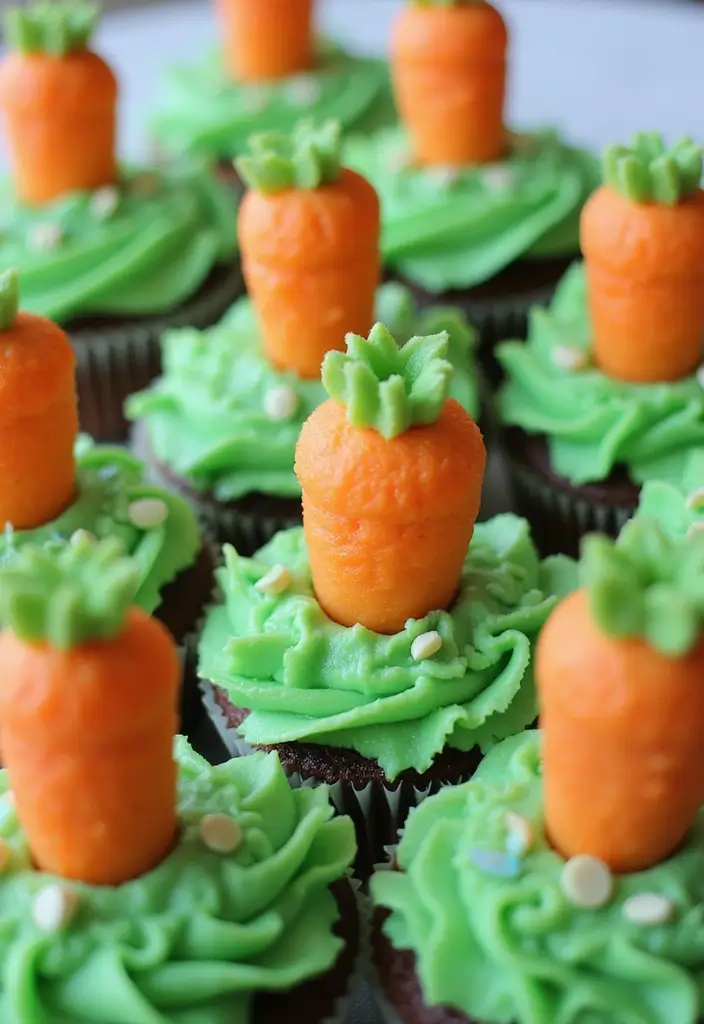 25 Easter Cupcake Decorating Ideas That Brighten Your Table - 7. Sweet Carrot Toppers