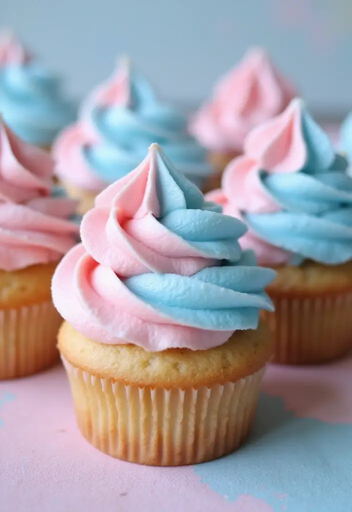 25 Gender Reveal Cupcake Ideas That Are Too Cute to Eat - 1. Classic Pink and Blue Swirls