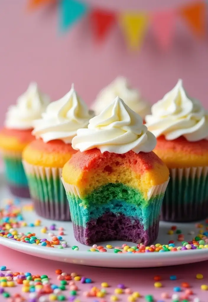 25 Gender Reveal Cupcake Ideas That Are Too Cute to Eat - 10. Rainbow Cupcakes