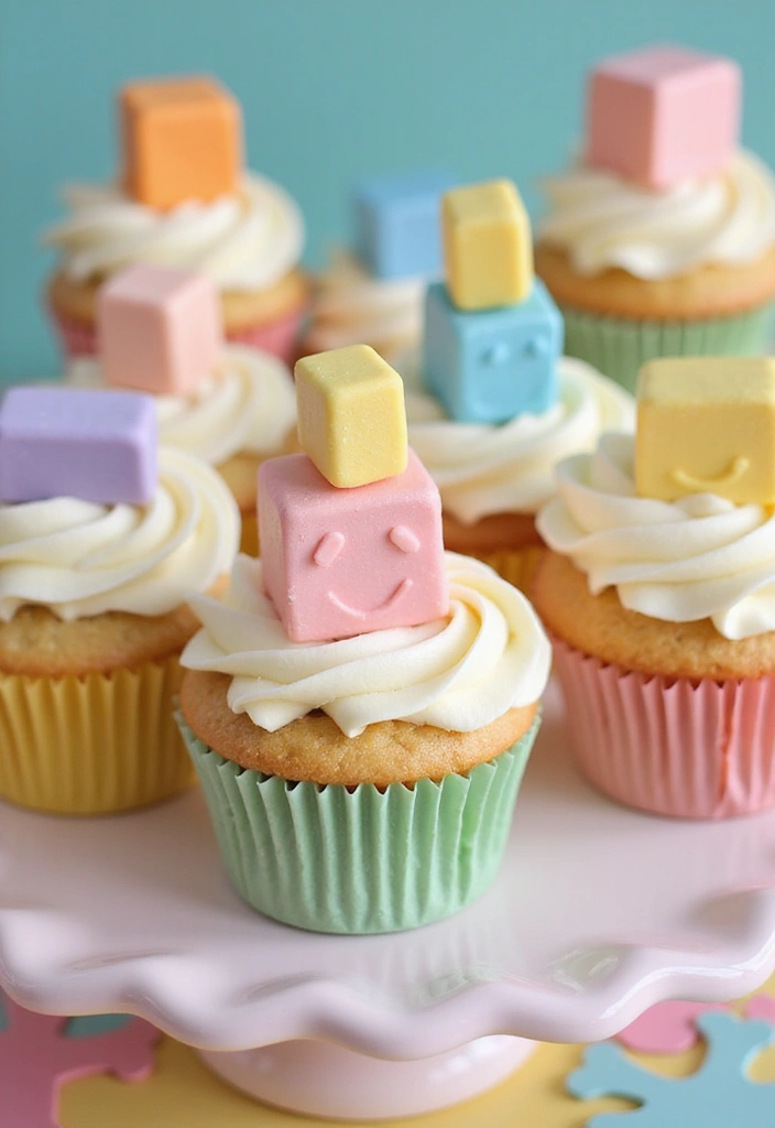 25 Gender Reveal Cupcake Ideas That Are Too Cute to Eat - 16. Baby Block Cupcakes