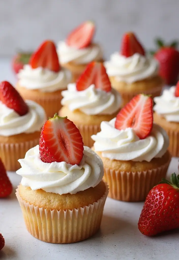25 Gender Reveal Cupcake Ideas That Are Too Cute to Eat - 21. Strawberry Shortcake Cupcakes