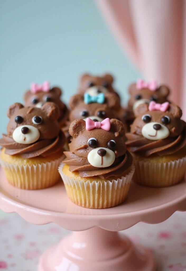 25 Gender Reveal Cupcake Ideas That Are Too Cute to Eat - 6. Teddy Bear Cupcakes
