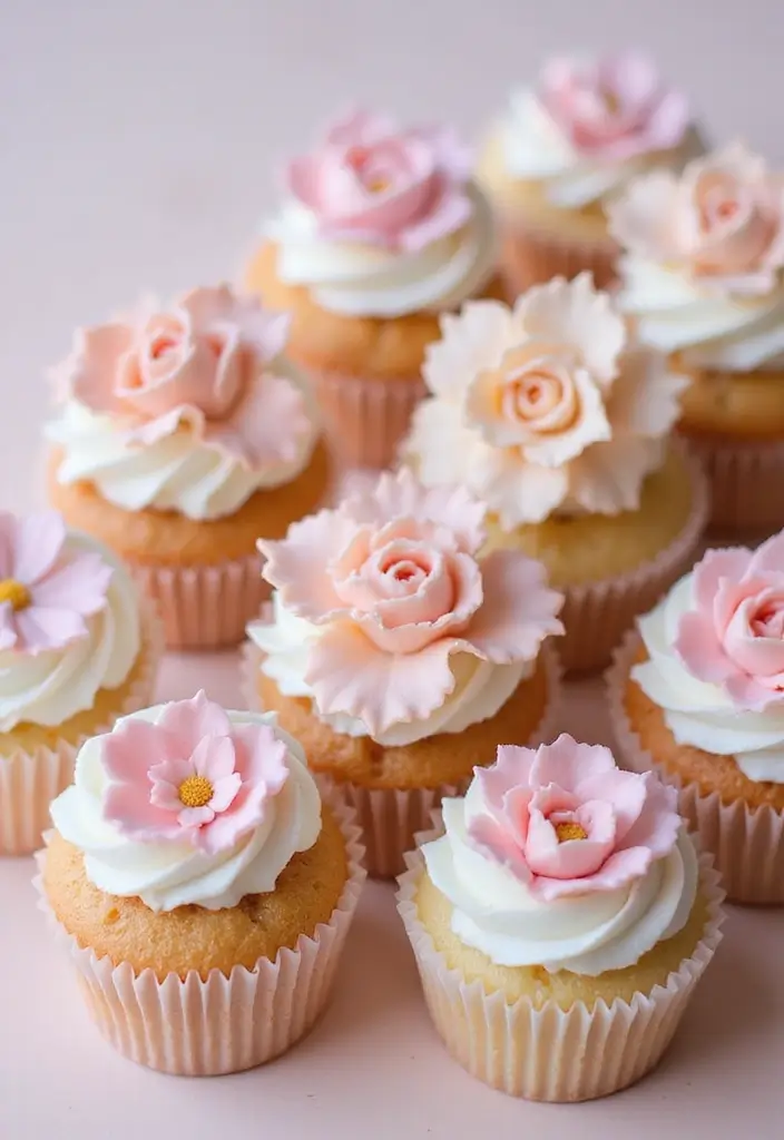 25 Gender Reveal Cupcake Ideas That Are Too Cute to Eat - 9. Floral Decorated Cupcakes