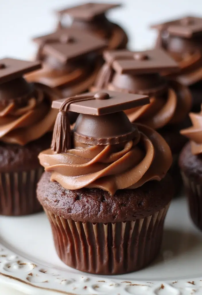 25 Graduation Cupcake Ideas That Celebrate Success in Style - 1. Chocolate Ganache Graduation Cupcakes