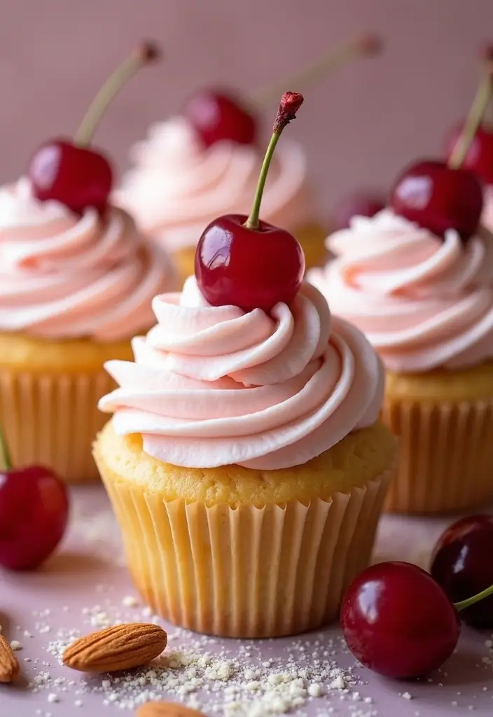 25 Graduation Cupcake Ideas That Celebrate Success in Style - 20. Cherry Almond Cupcakes