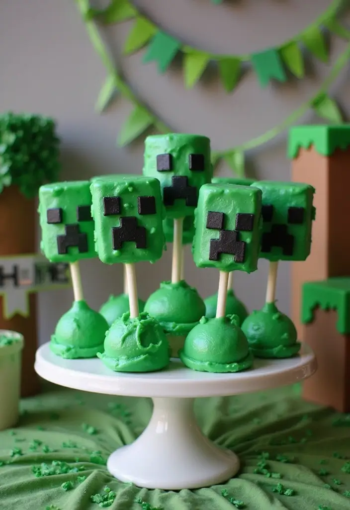 25 Minecraft Cupcake Ideas for Pixel-Perfect Parties - 14. Creative Creeper Cake Pops