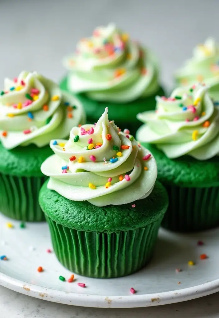 25 St. Patrick’s Day Cupcake Ideas Full of Lucky Charm - 7. Green Velvet Cupcakes