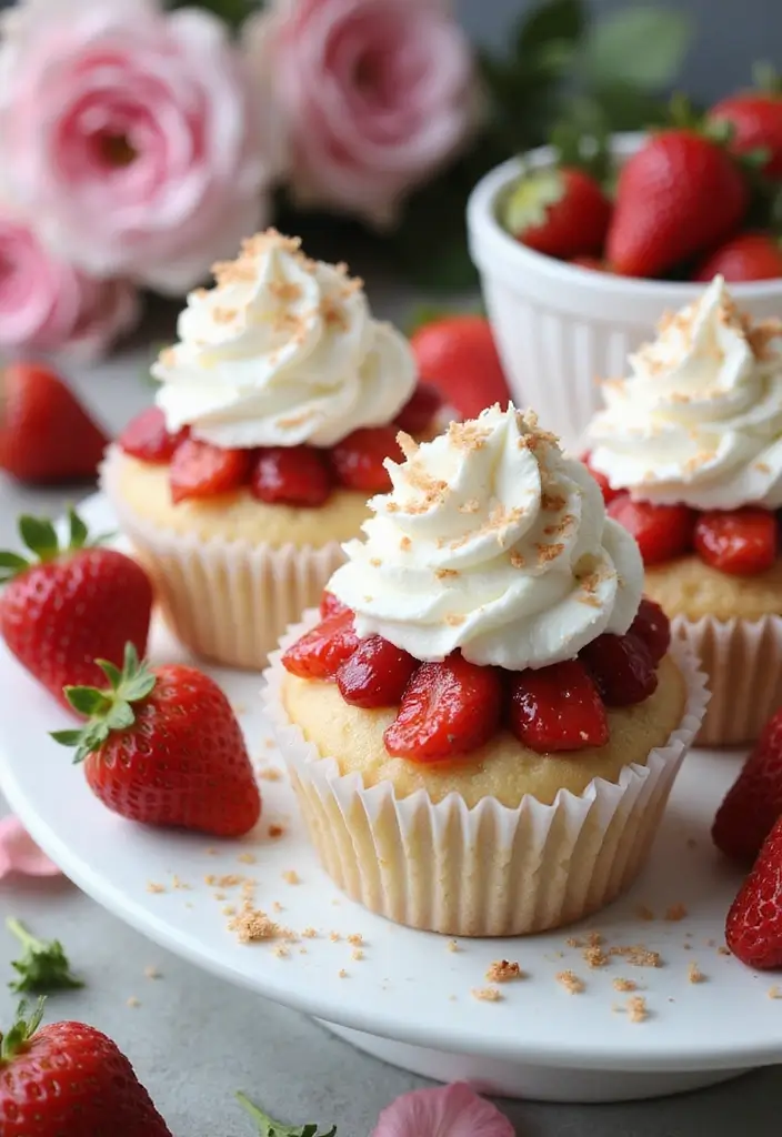 25 Valentine’s Day Cupcake Ideas That Say “I Love You” - 17. Strawberry Shortcake Cupcakes
