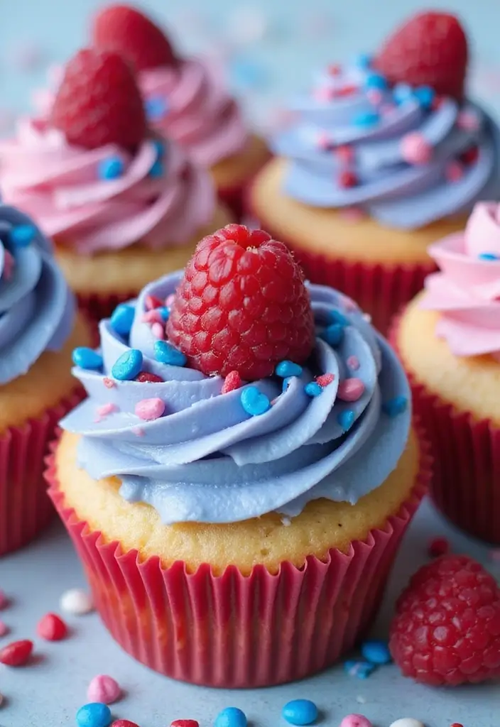 27 4th of July Cupcake Ideas That Sparkle with Patriotism - 11. Blue Raspberry Swirl Cupcakes