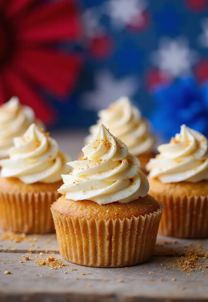 27 4th of July Cupcake Ideas That Sparkle with Patriotism - 12. Glittering Golden Cupcakes