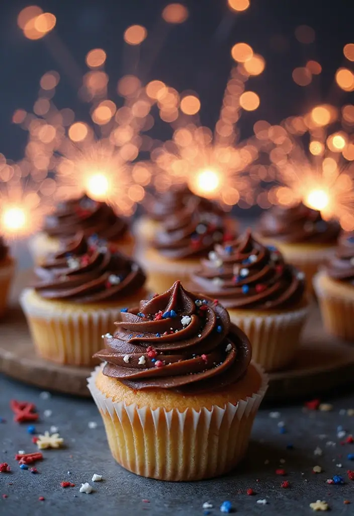 27 4th of July Cupcake Ideas That Sparkle with Patriotism - 14. Sparkling Firecracker Cupcakes