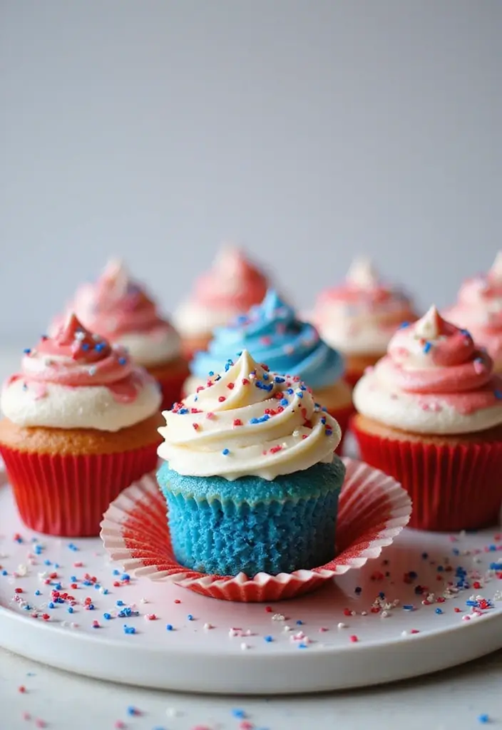 27 4th of July Cupcake Ideas That Sparkle with Patriotism - 15. Red, White, and Blue Surprise Cupcakes