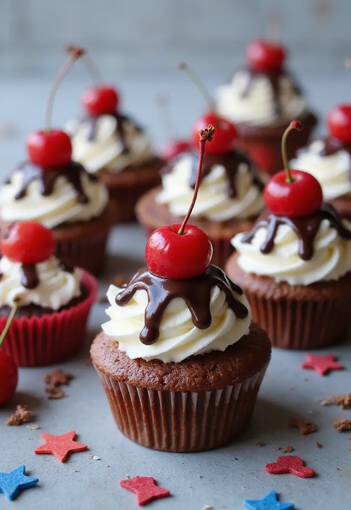 27 4th of July Cupcake Ideas That Sparkle with Patriotism - 18. Chocolate Covered Cherry Cupcakes