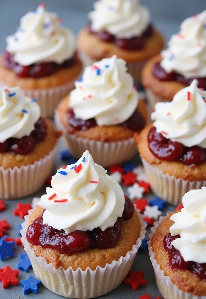 27 4th of July Cupcake Ideas That Sparkle with Patriotism - 20. Cherry Pie Cupcakes