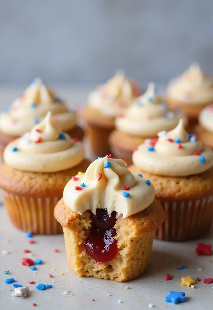 27 4th of July Cupcake Ideas That Sparkle with Patriotism - 22. Peanut Butter Cupcakes with Jelly