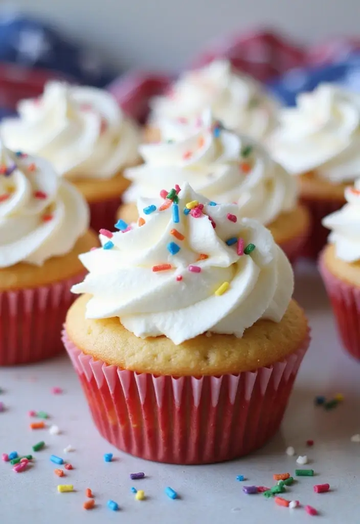 27 4th of July Cupcake Ideas That Sparkle with Patriotism - 23. Marshmallow Fluff Cupcakes
