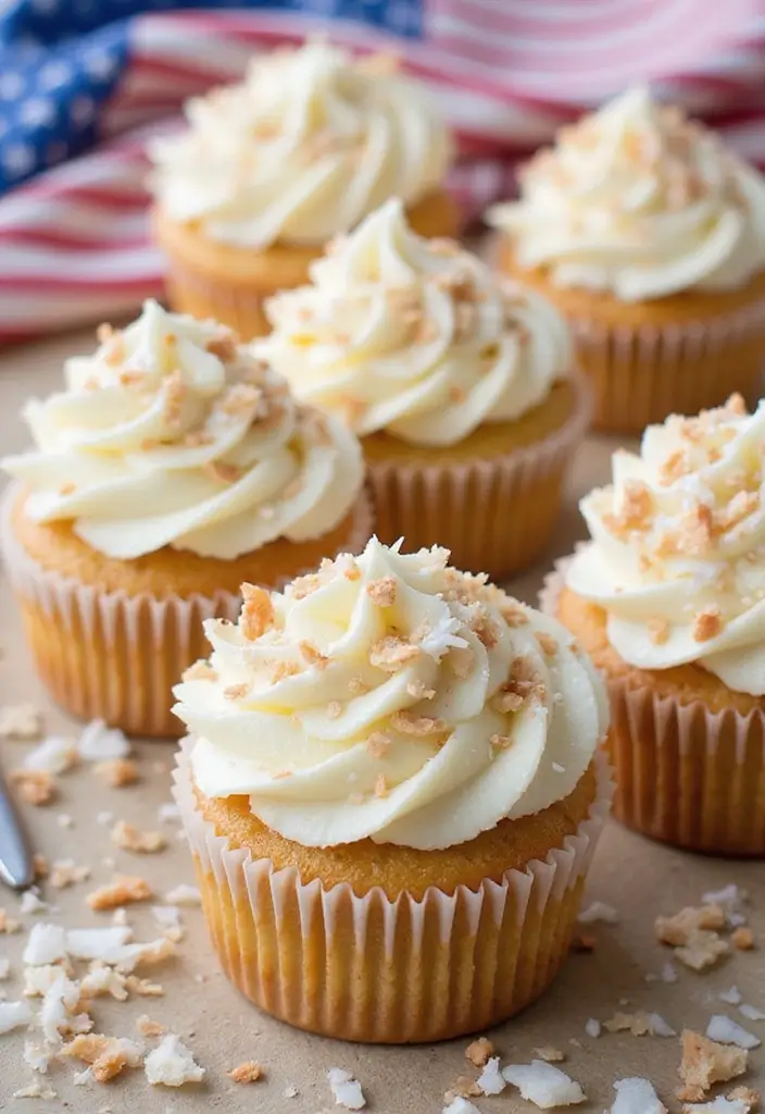 27 4th of July Cupcake Ideas That Sparkle with Patriotism - 25. Tropical Coconut Cupcakes