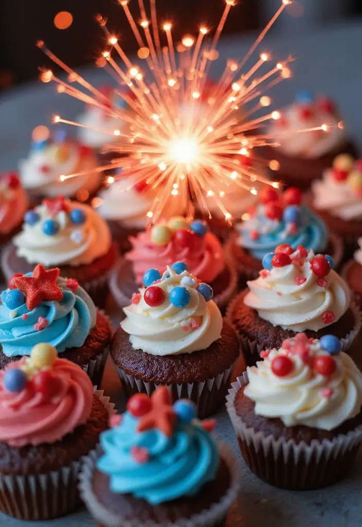 27 4th of July Cupcake Ideas That Sparkle with Patriotism - 27. Firework Cupcakes