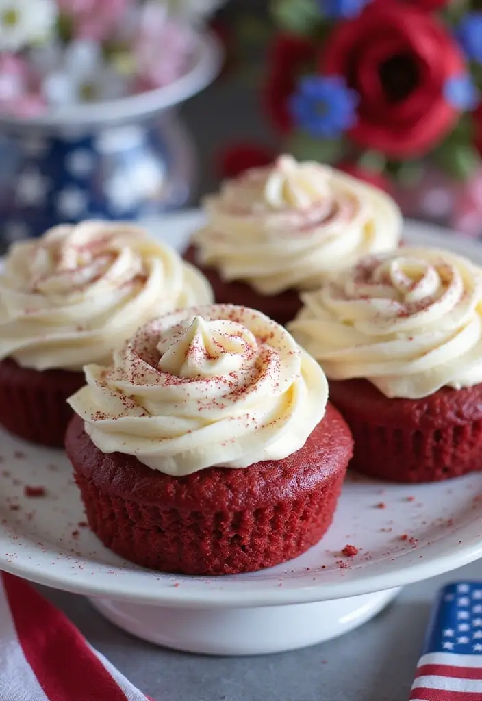 27 4th of July Cupcake Ideas That Sparkle with Patriotism - 3. Red Velvet Independence Day Cupcakes