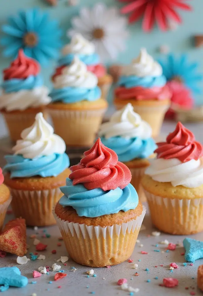27 4th of July Cupcake Ideas That Sparkle with Patriotism - 4. Patriotic Ice Cream Cone Cupcakes