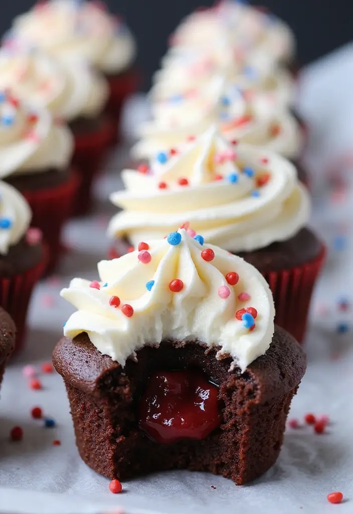 27 4th of July Cupcake Ideas That Sparkle with Patriotism - 5. Firecracker Chocolate Cupcakes