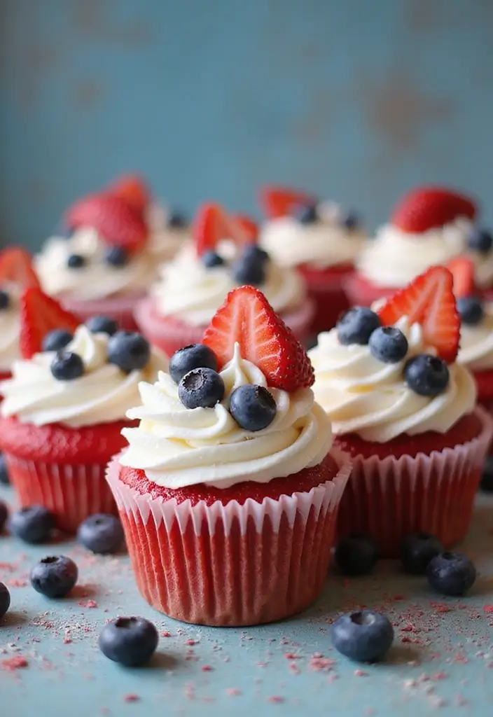 27 4th of July Cupcake Ideas That Sparkle with Patriotism - 7. Red, White, and Blue Fruit Cupcakes