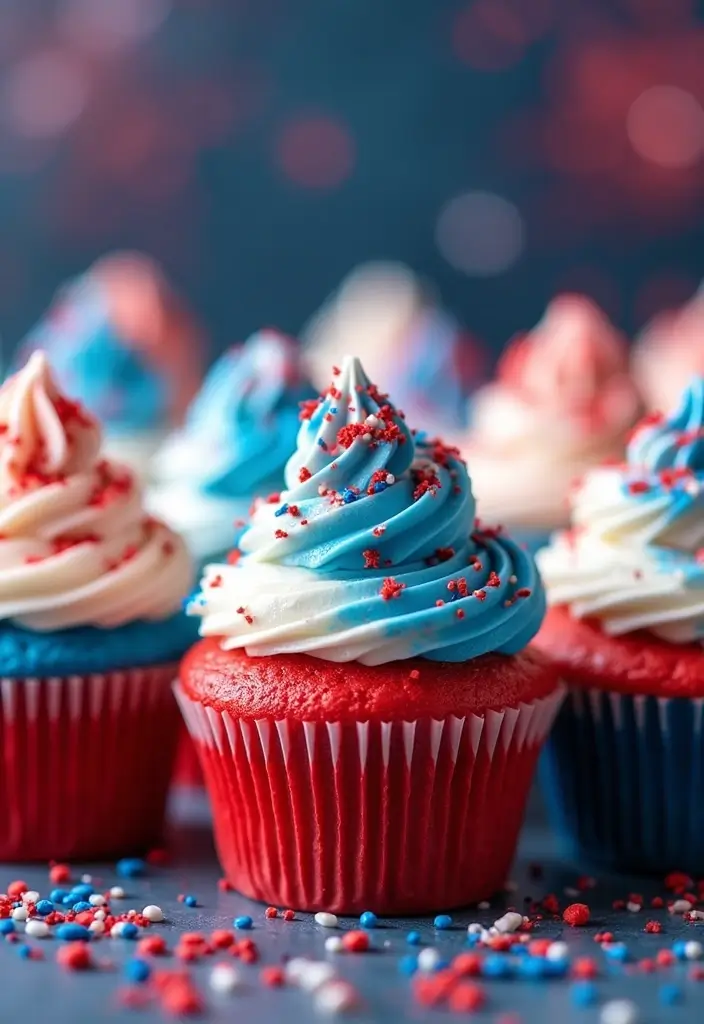 27 4th of July Cupcake Ideas That Sparkle with Patriotism - 8. Firecracker Red, White & Blue Cupcakes