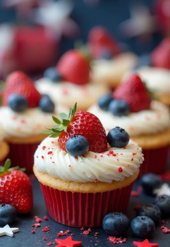 27 4th of July Cupcake Ideas That Sparkle with Patriotism - 9. American Flag Cupcakes