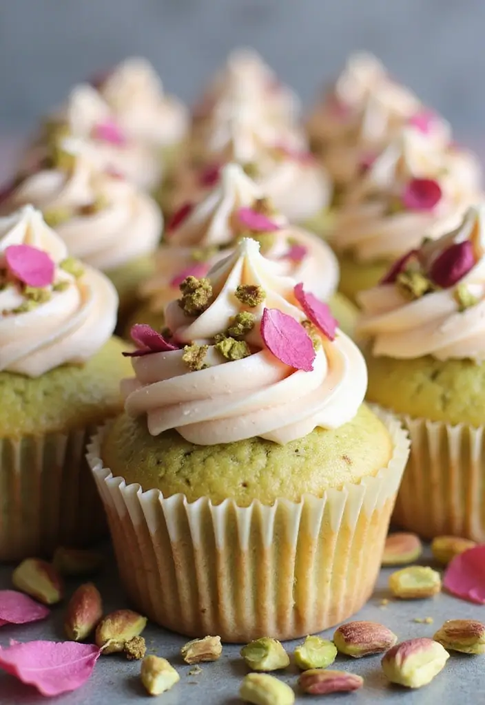 27 Bridal Shower Cupcake Ideas for a Chic Dessert Table - 12. Pistachio Cupcakes with Rosewater Frosting