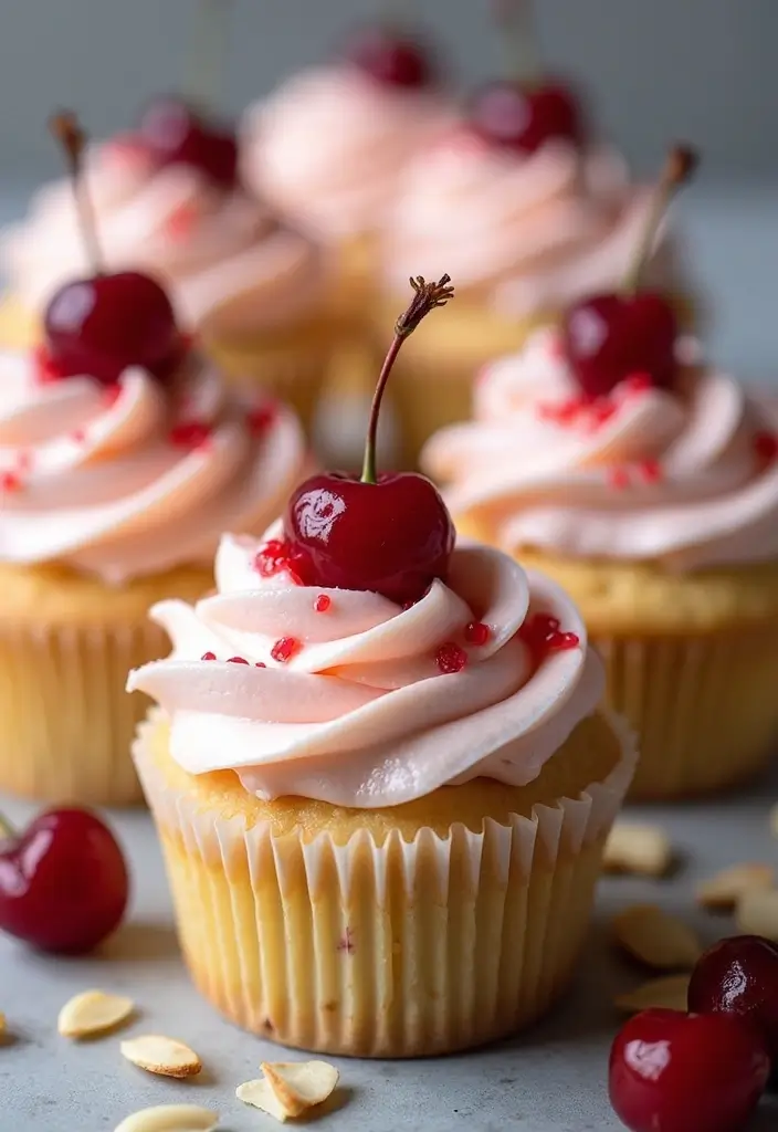 27 Bridal Shower Cupcake Ideas for a Chic Dessert Table - 21. Cherry Almond Cupcakes