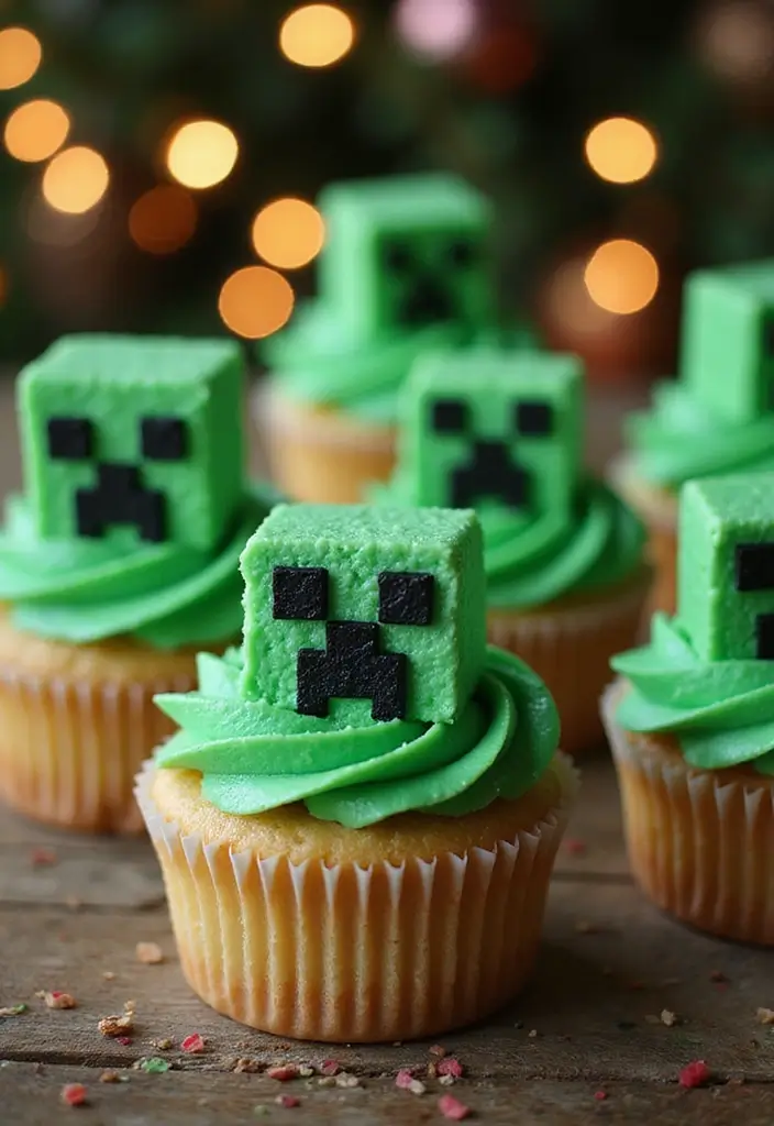 27 Christmas Cupcake Decorating Ideas You Can DIY: Minecraft-Themed Holiday Treats - 1. Creeper Cupcakes