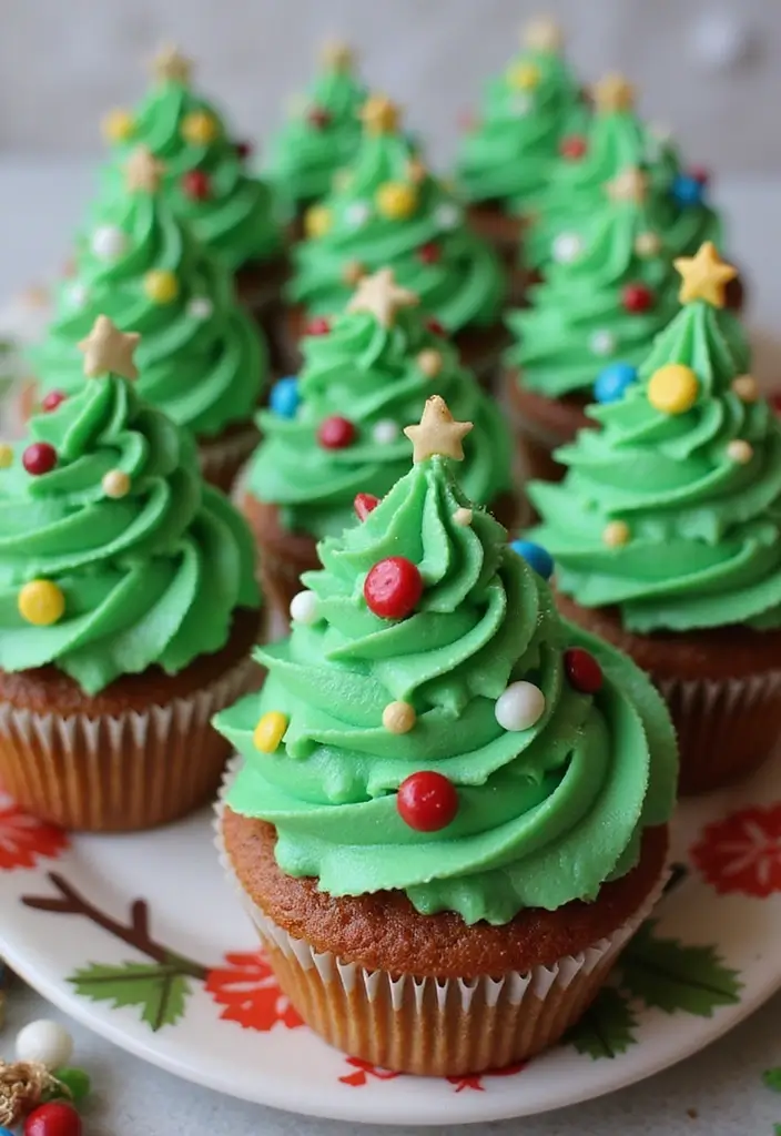 27 Christmas Cupcake Decorating Ideas You Can DIY: Minecraft-Themed Holiday Treats - 17. Christmas Tree Cupcakes