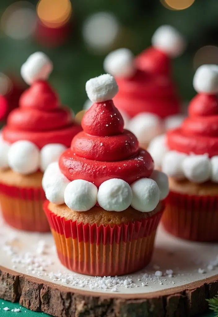 27 Christmas Cupcake Decorating Ideas You Can DIY: Minecraft-Themed Holiday Treats - 18. Santa Hat Cupcakes