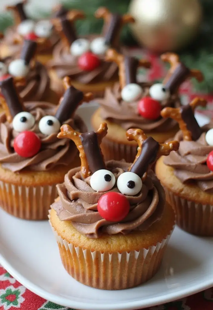 27 Christmas Cupcake Decorating Ideas You Can DIY: Minecraft-Themed Holiday Treats - 22. Rudolph Cupcakes