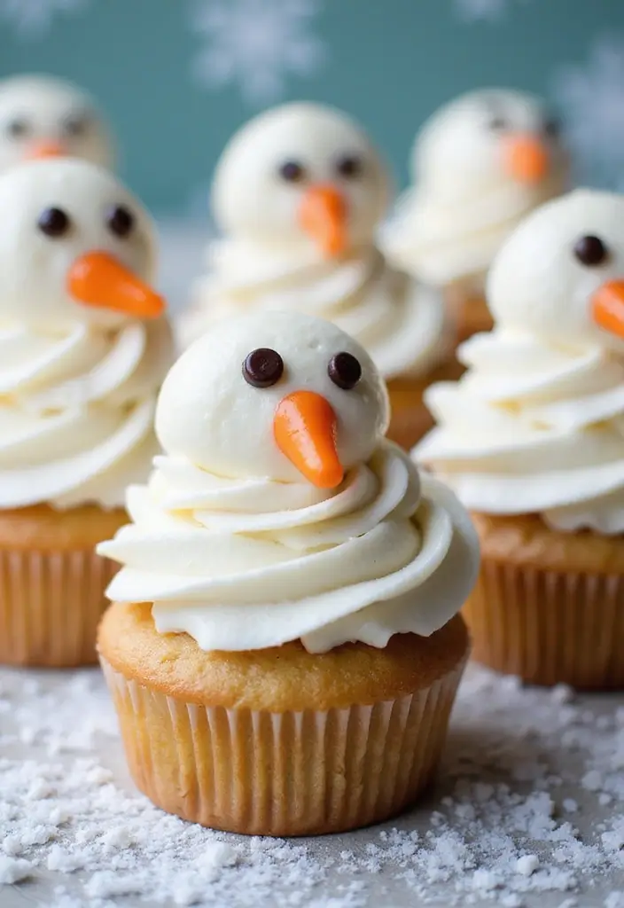 27 Christmas Cupcake Decorating Ideas You Can DIY: Minecraft-Themed Holiday Treats - 23. Snowman Cupcakes