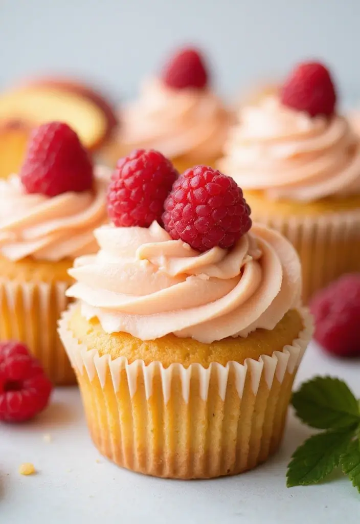 27 Cupcake Design Ideas That Look Professional (But Are Easy!) - 24. Peach Melba Cupcakes
