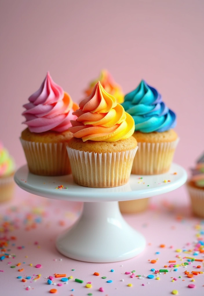 27 Cupcake Design Ideas That Look Professional (But Are Easy!) - 3. Fun Rainbow Swirl Cupcakes