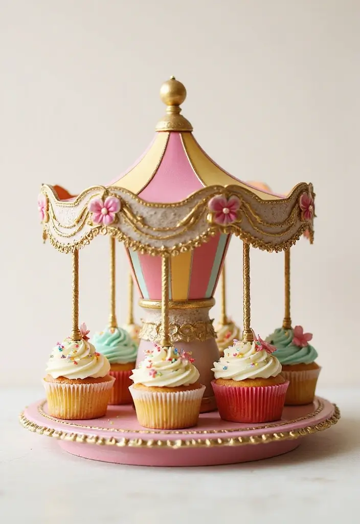 27 Cupcake Display Ideas to Impress Your Guests - 13. Whimsical Cupcake Carousel