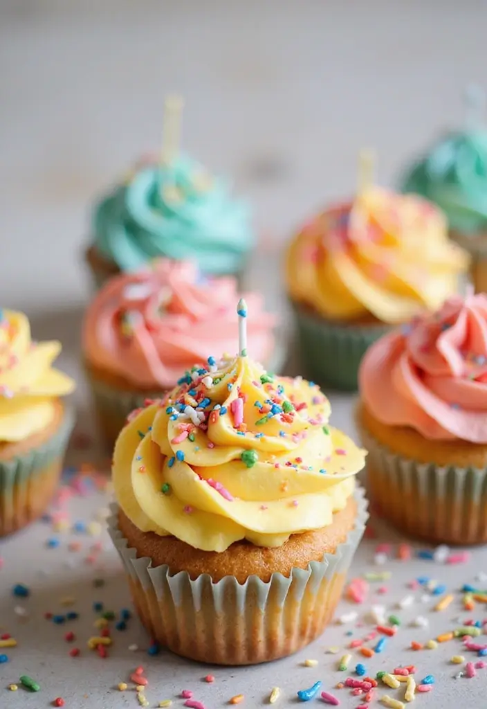 27 Cupcake Display Ideas to Impress Your Guests - 14. Festive Birthday Cake Cupcakes