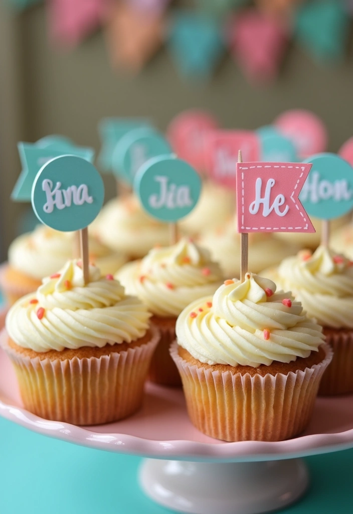 27 Cupcake Display Ideas to Impress Your Guests - 15. Unique Cupcake Flags