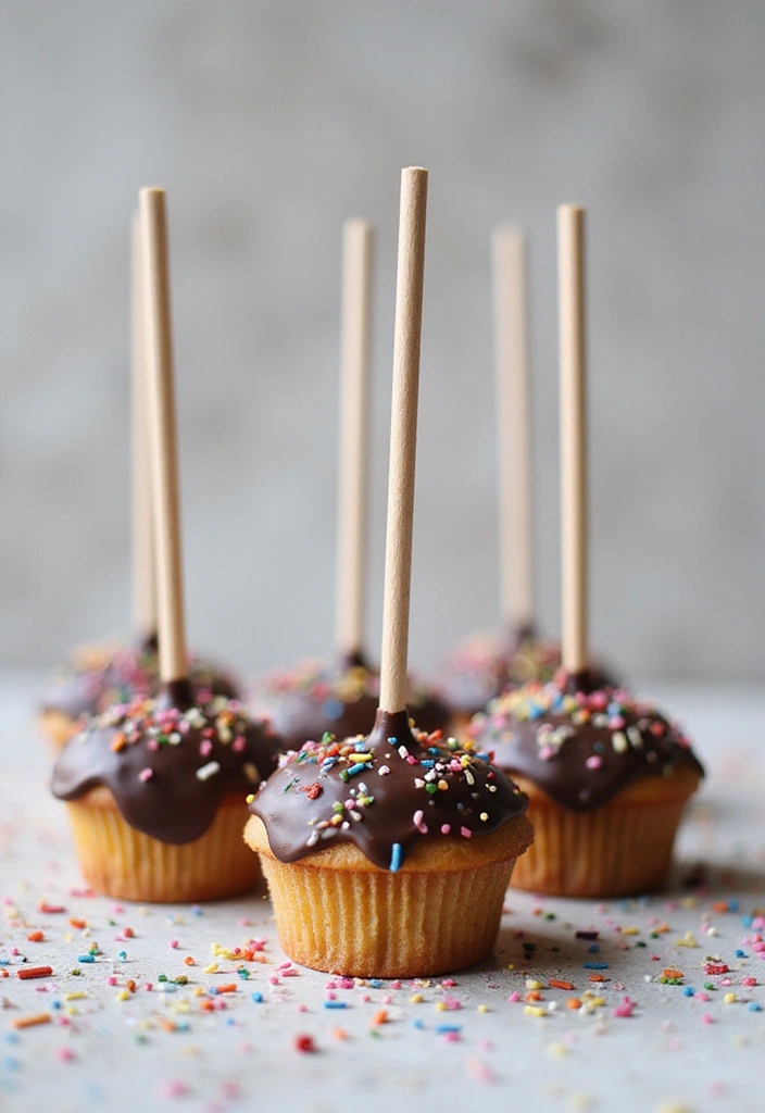 27 Cupcake Display Ideas to Impress Your Guests - 20. Chocolate-Dipped Cupcake Pops