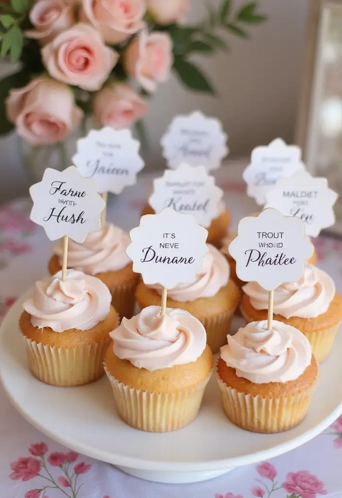 27 Cupcake Display Ideas to Impress Your Guests - 26. Personalized Cupcake Toppers