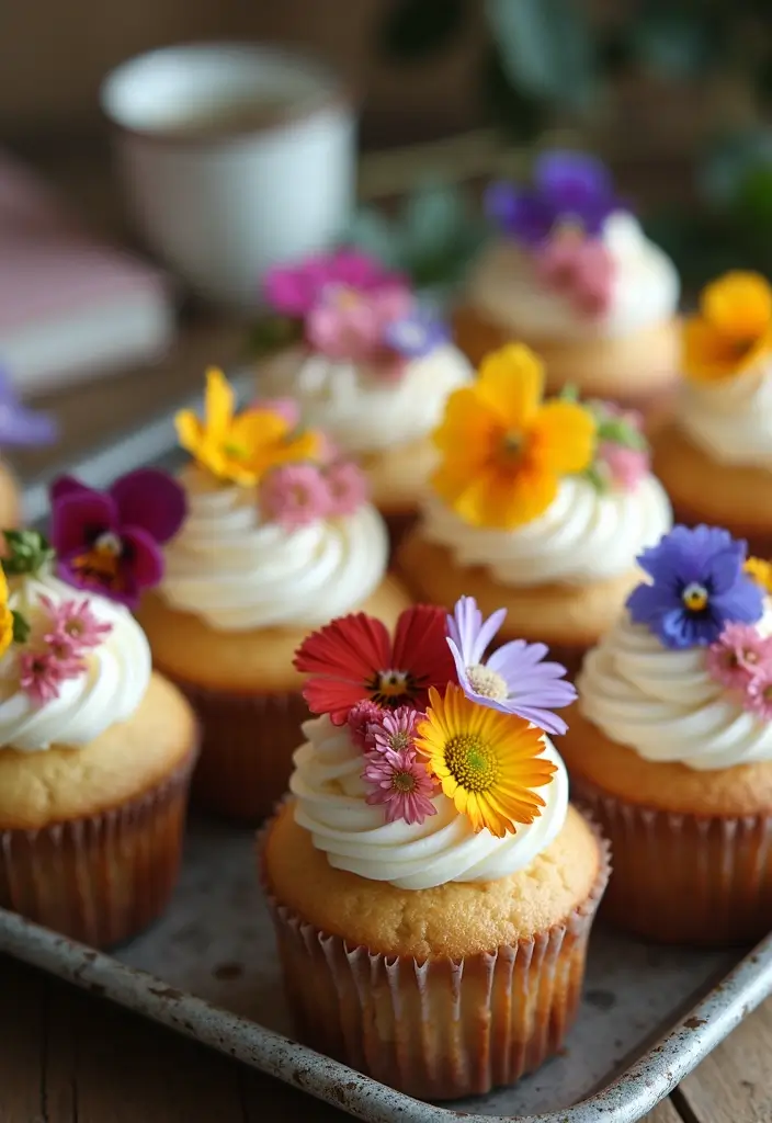 27 Cupcake Display Ideas to Impress Your Guests - 3. Floral Cupcake Toppers