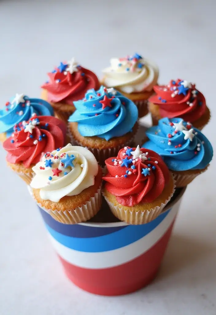 27 Cute Cupcake Ideas That Are Perfect for Any Celebration - 13. Festive Fourth of July Cupcake Bouquet